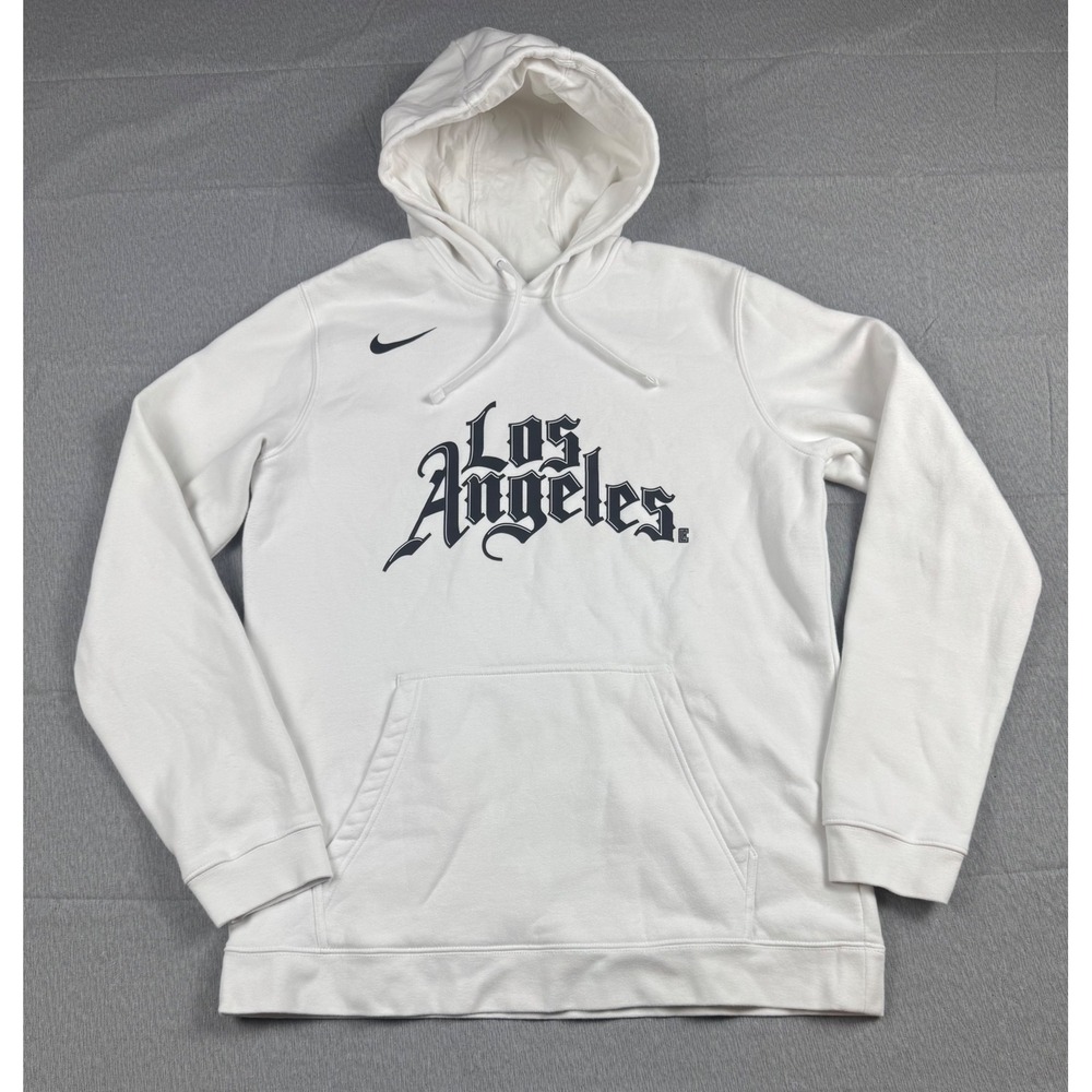 Nike NBA Los Angeles Hoodie Mens Large White Fleece Pullover Graphic Sweatshirt